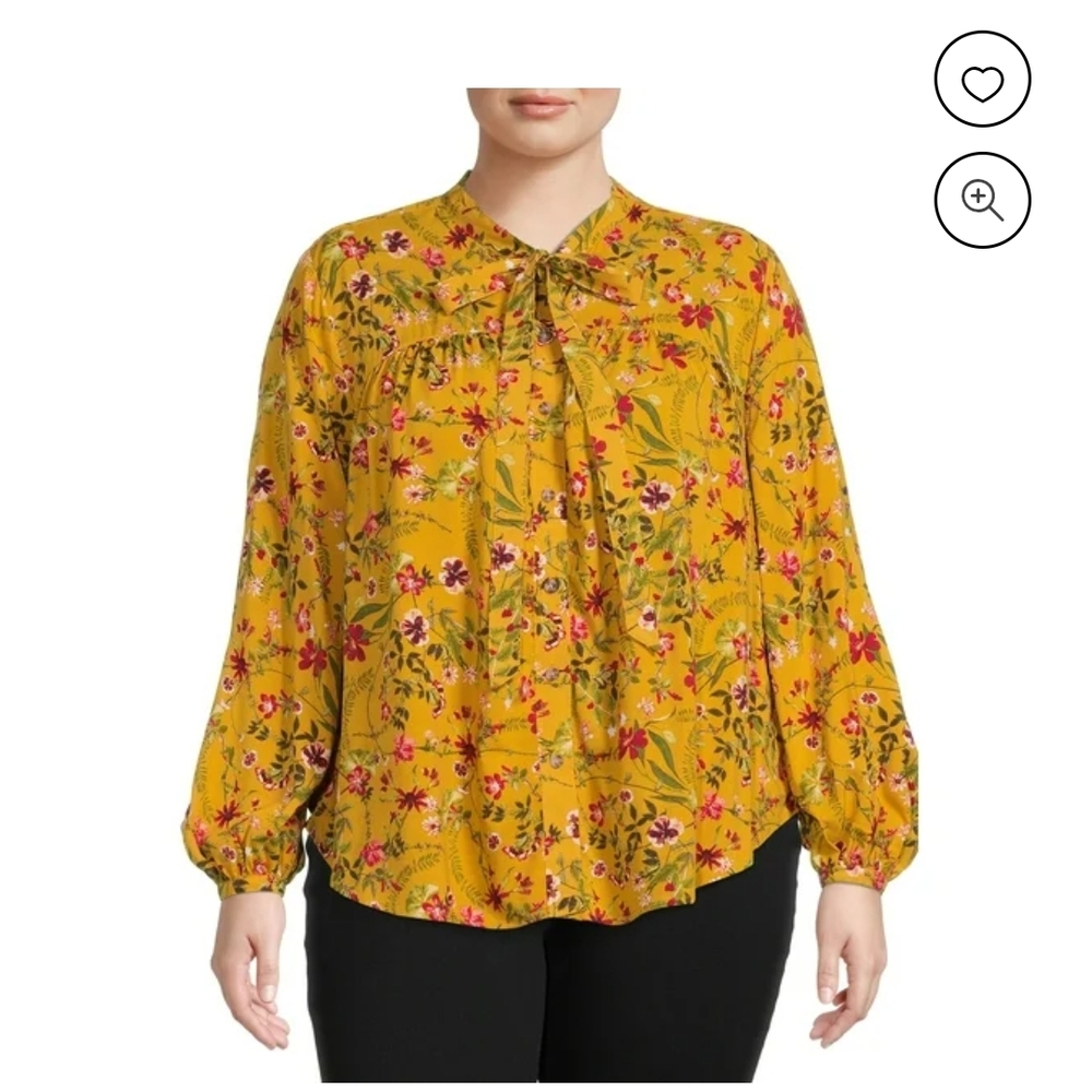 Terra & Sky Yellow Buttoned Blouse with Mandarin Collar